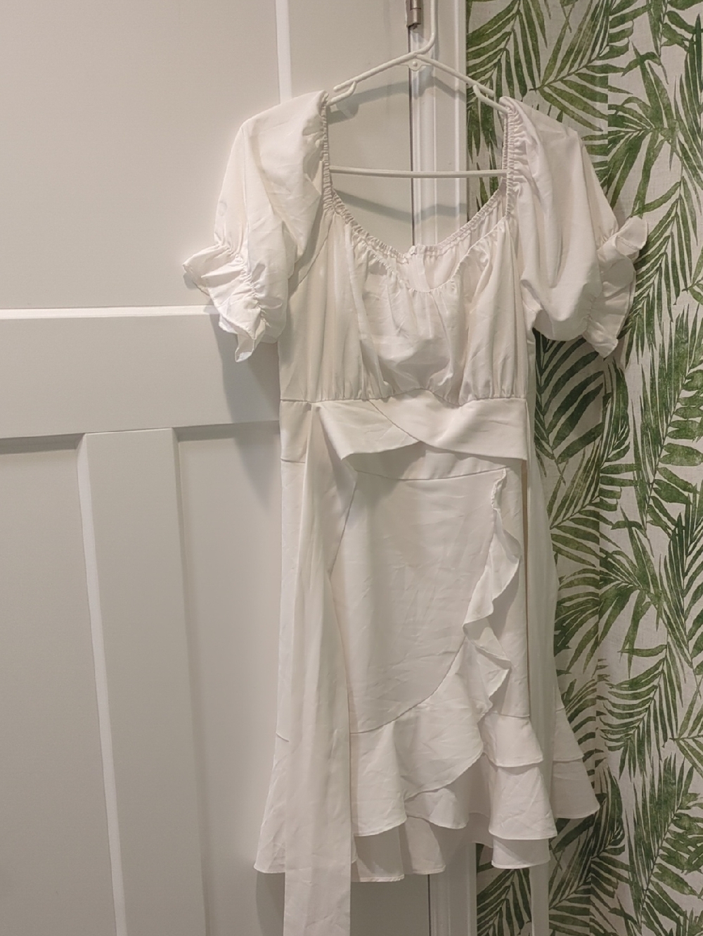 White Ruffle Wrap Midi Dress